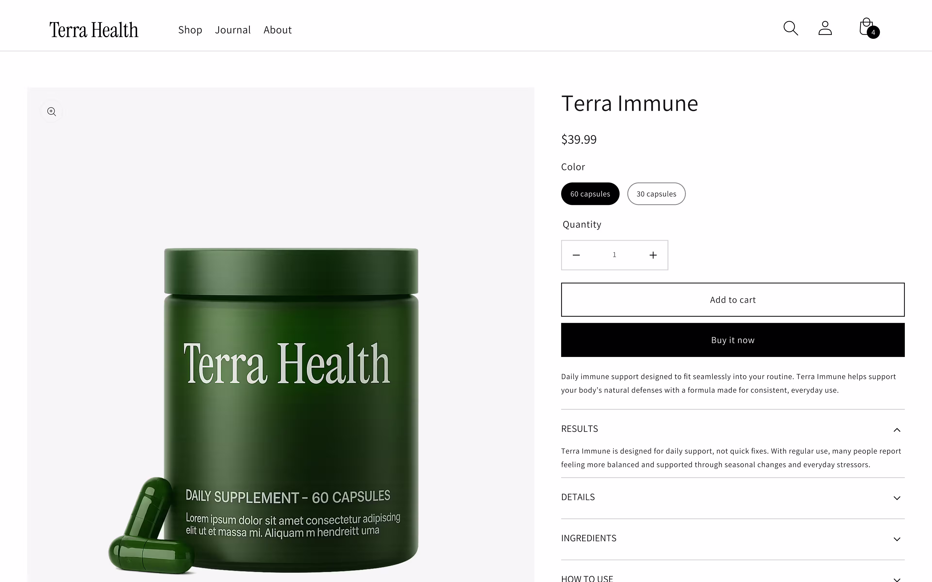 Before: default Shopify product page design with no conversion optimization