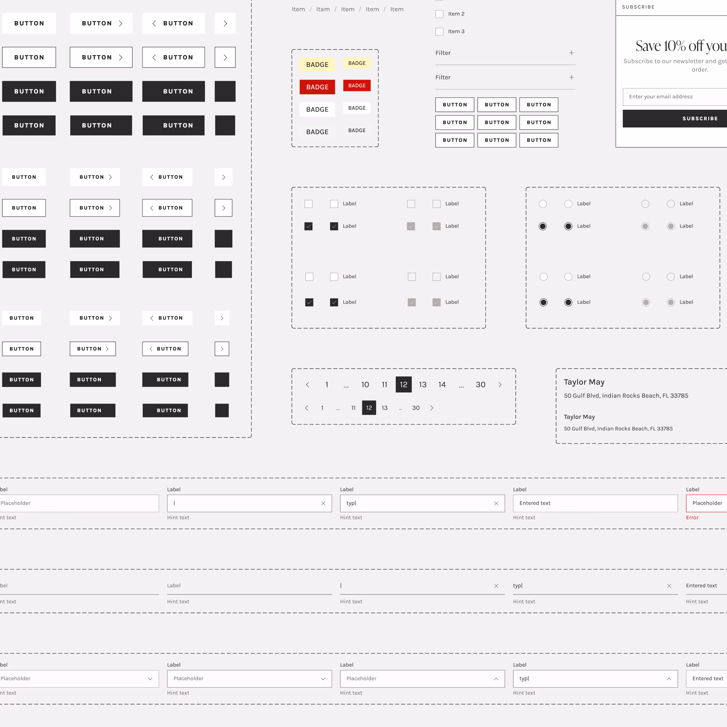 LGbeauty Shopify design system — UI component library with buttons, badges, checkboxes, inputs, and filters