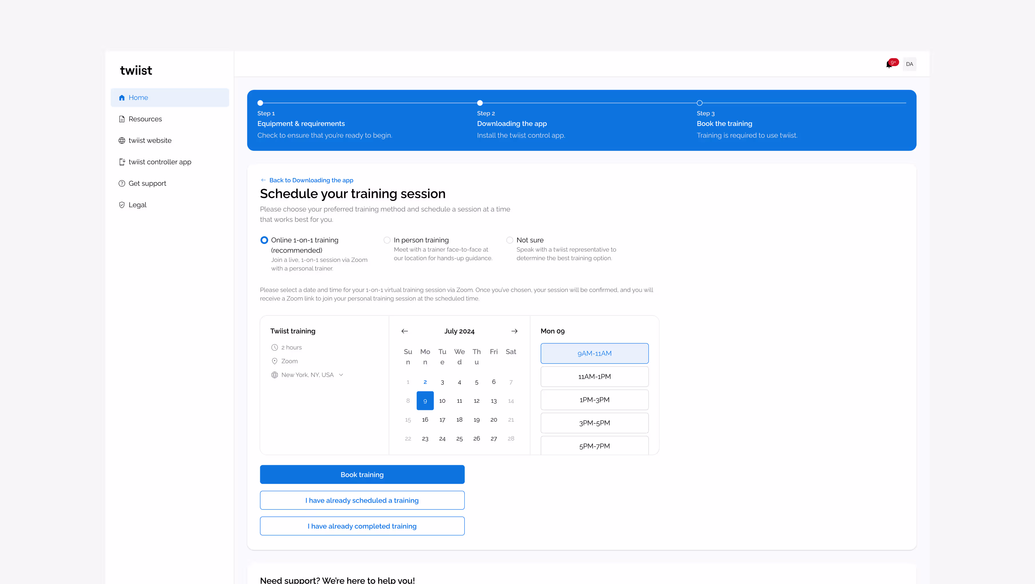 Sequel Med-Tech case study — patient onboarding web app design with training scheduler and calendar